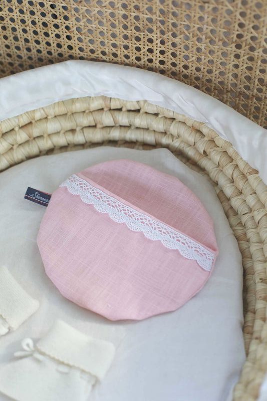 Bouillotte naturelle en lin rose avec graines de lin bio
