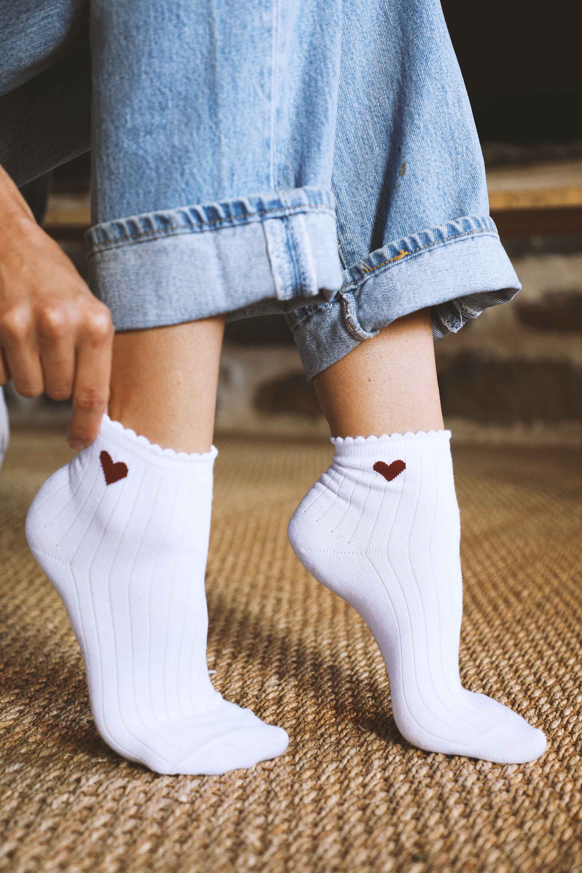 Chaussettes en coton coeur dentelle bordeaux