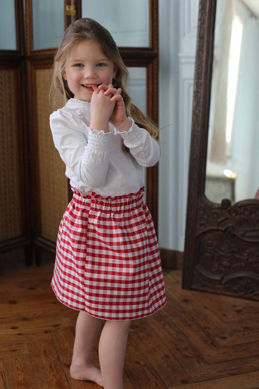 Jupe en coton vichy rouge à la coupe évasée