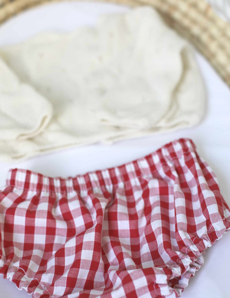 Bloomer bébé carreaux rouge et blanc coton confortable été