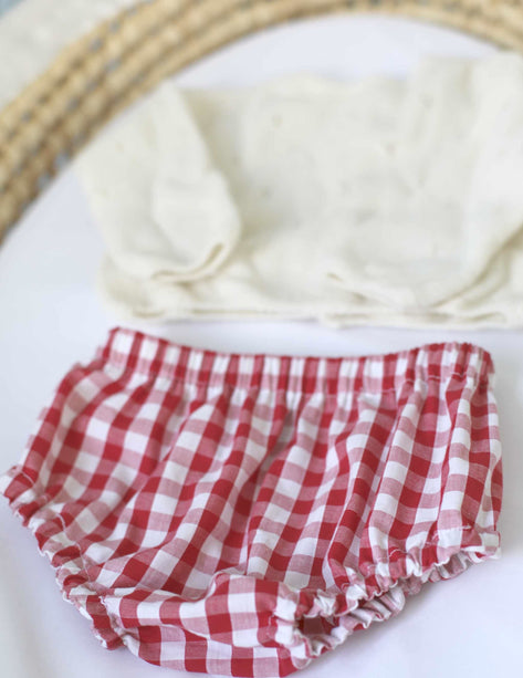 Bloomer bébé vichy rouge en coton style rétro