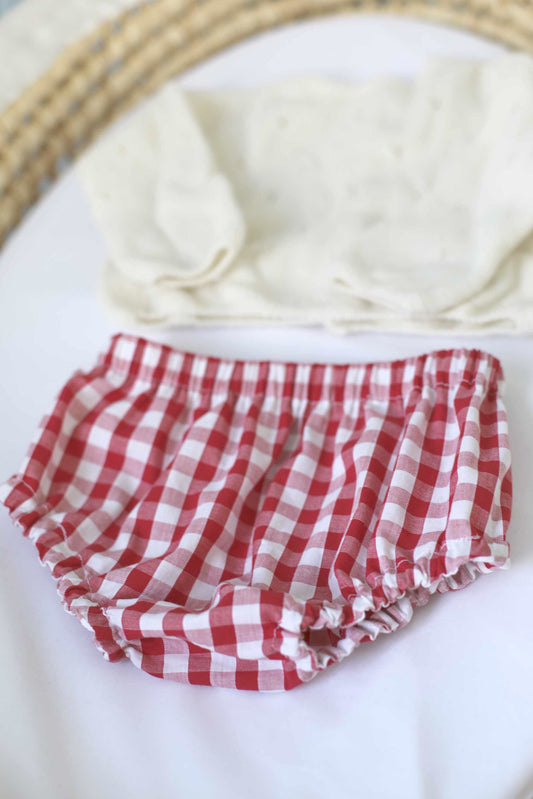 Bloomer bébé vichy rouge en coton style rétro