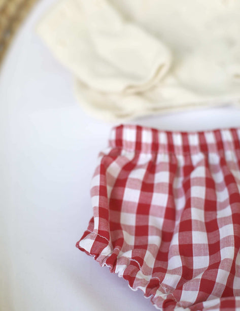 Bloomer vintage bébé vichy rouge taille élastique Shonnead